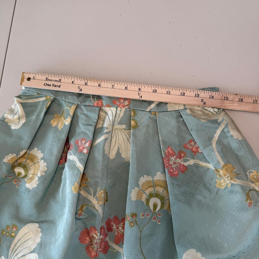 Vintage Floral Jacquard Mini Skirt M Sage Pleated Butterfly Romantic Cottagecore - Picture 9 of 11